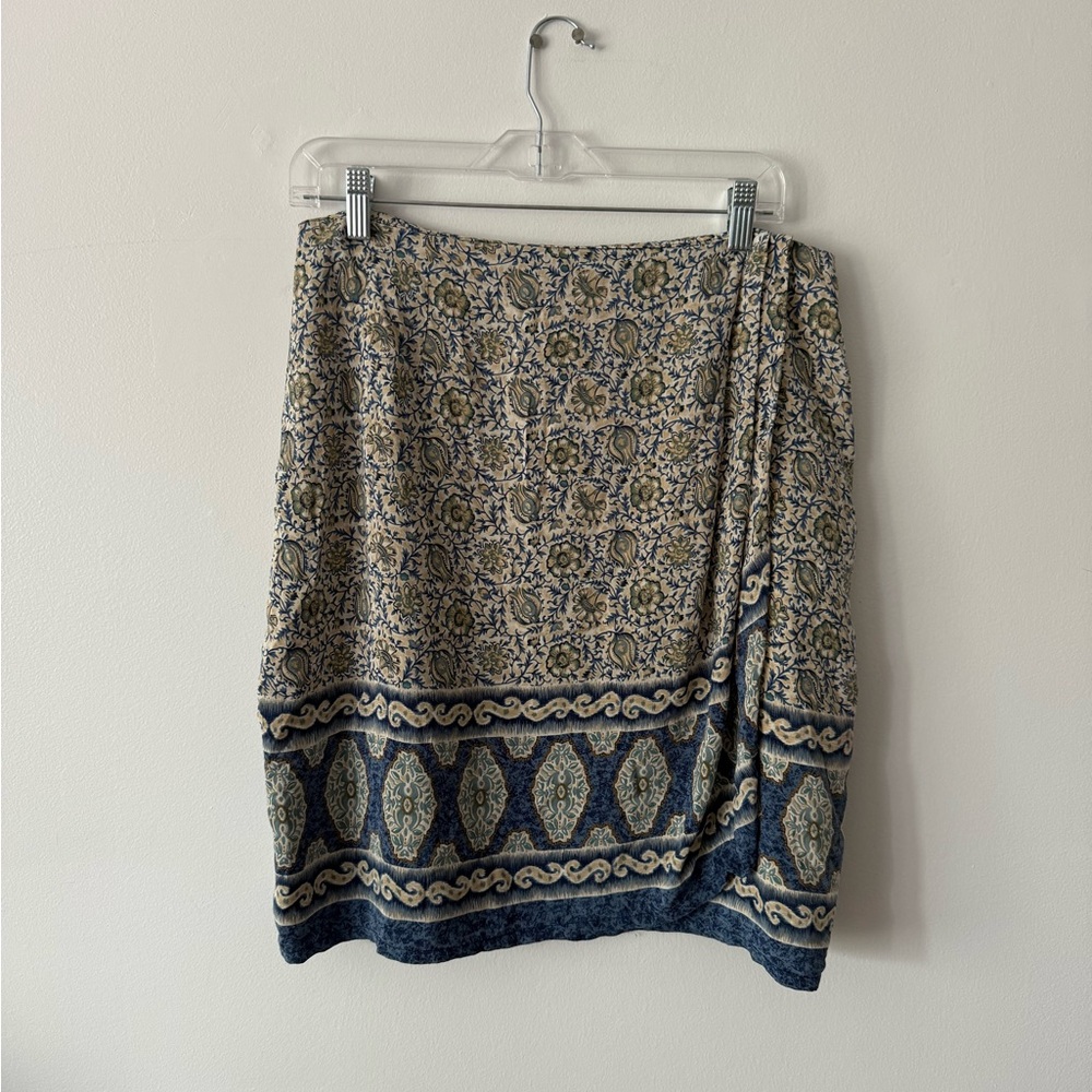 Silkan | 100% Silk Patterned Blue and Cream Skirt